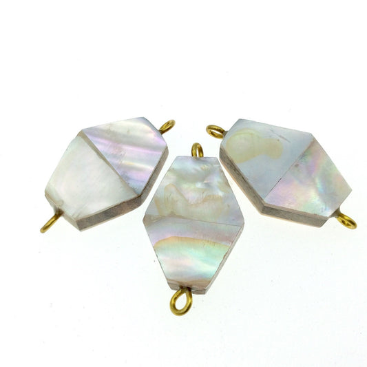 Iridescent White Hexagon Shaped Natural Shell Focal Connector - 20mm x 27mm Approximately - Sold Individually