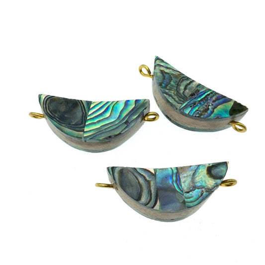 Rainbow Half Moon/Crescent Shaped Natural Shell Focal Connector - 14mm x 35mm Approximately - Sold Individually
