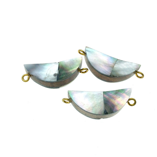 Silver Gray Half Moon/Crescent Shaped Natural Shell Focal Connector - 14mm x 35mm Approximately - Sold Individually