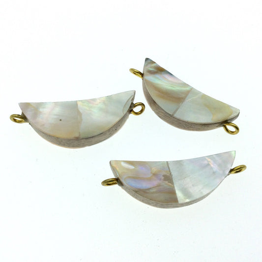 Iridescent White Half Moon/Crescent Shaped Natural Shell Focal Connector - 14mm x 35mm Approximately - Sold Individually