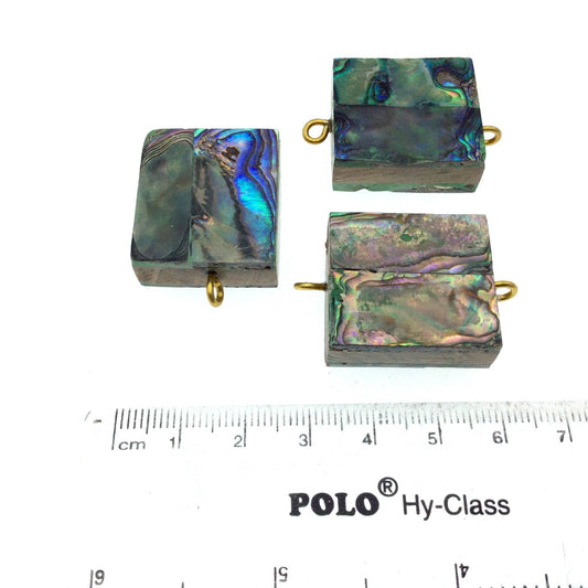 Rainbow Fat Rectangle Shaped Natural Shell Focal Connector - 23mm x 26mm Approximately - Sold Individually