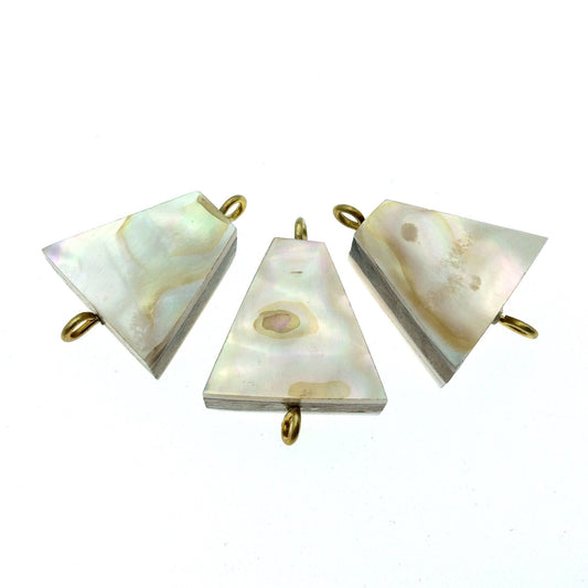 Iridescent White Trapezoid Shaped Natural Shell Focal Connector - 21mm x 21mm Approximately - Sold Individually