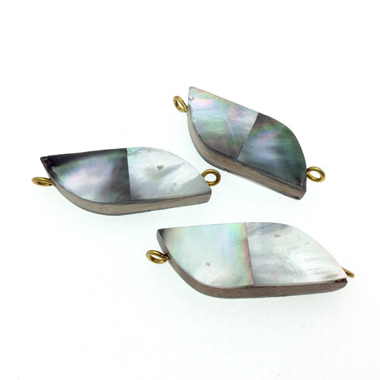 Silver Gray Wavy Bar Shaped Natural Shell Focal Connector - 16mm x 40mm Approximately - Sold Individually