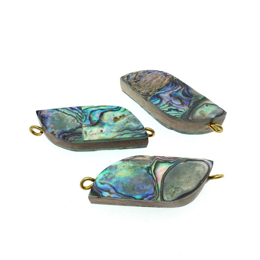 Rainbow Wavy Bar Shaped Natural Shell Focal Connector - 16mm x 40mm Approximately - Sold Individually