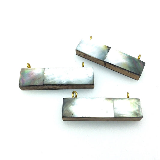 Silver Gray Horizontal Rectangle/Bar Shaped Natural Shell Focal Pendant - 14mm x 50mm Approximately - Sold Individually
