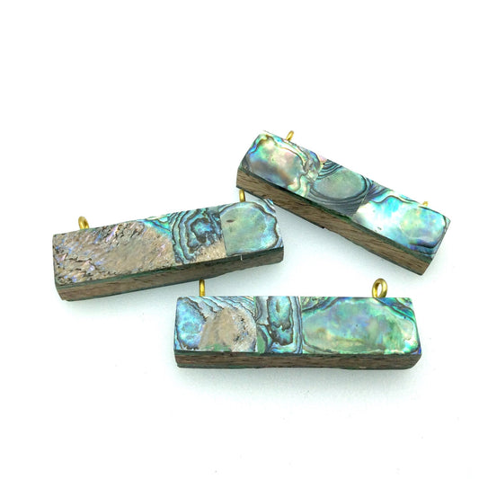 Rainbow Horizontal Rectangle/Bar Shaped Natural Shell Focal Pendant - 14mm x 50mm Approximately - Sold Individually