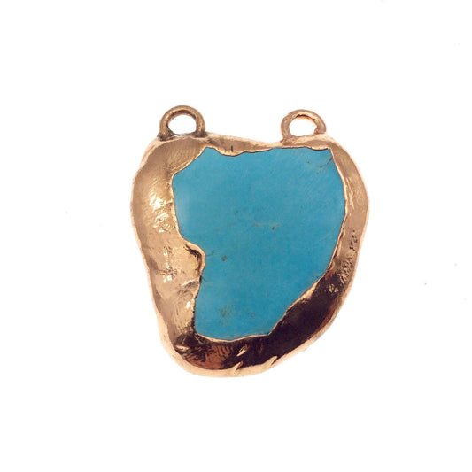 Chinese Turquoise Bezel | OOAK Rose Gold Electroplated Stabilized Freeform Shaped Two Loop Pendant "052" ~ 38mm x 38mm - Sold As Pictured