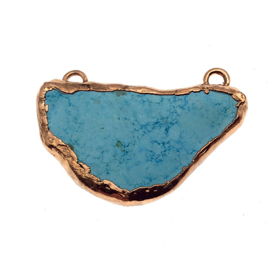 Chinese Turquoise Bezel | OOAK Rose Gold Electroplated Stabilized Freeform Shaped Two Loop Pendant "047" ~ 69mm x 33mm - Sold As Pictured