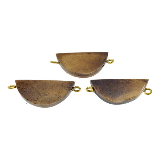 Brown Semi-Circle Shaped Natural Bone Focal Connector - 15mm x 35mm Approximately - Sold Individually