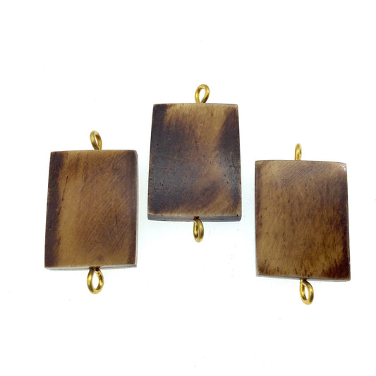 Brown Rectangle Shaped Natural Bone Focal Connector - 20mm x 36mm Approximately - Sold Individually