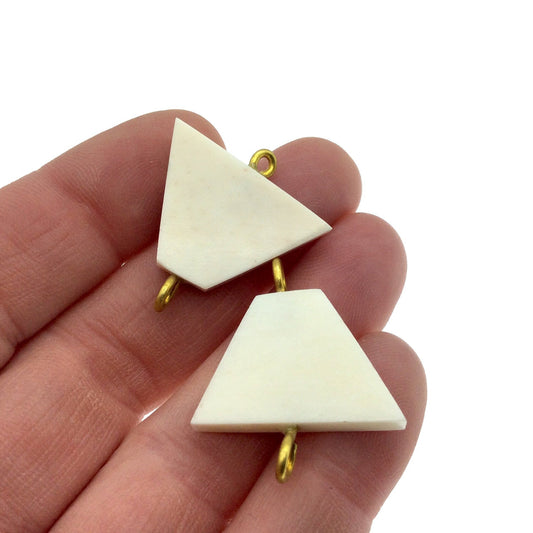 White/Ivory Flattened Triangle Shaped Natural Bone Focal Connector - 20mm x 26mm Approximately - Sold Individually