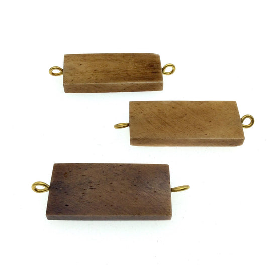 Brown Rectangle Shaped Natural Bone Focal Connector - 16mm x 38mm Approximately - Sold Individually