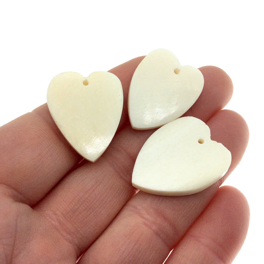 22mm x 27mm White/Ivory Heart Shaped Lightweight Natural Ox Bone Pendant Component (Single-Drilled)