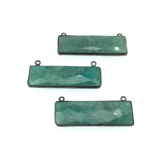 Gunmetal Plated Faceted Amazonite Rectangle/Bar Shaped Bezel Connector - ~ 12mm x 40mm - Sold Individually, Chosen Randomly