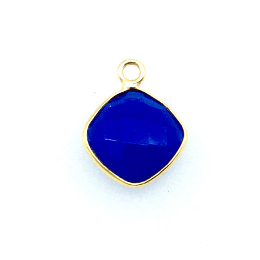 Gold Finish Faceted Cobalt Blue Diamond Shaped Bezel Pendant Component - Measuring 10mm x 10mm - Natural Gemstone