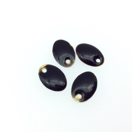 8mm x 12mm Two-Sided Jet Black Enamel Brass Handmade Oval Pendant/Charm With Top Drilled Hole - Sold In Packs of Four Pieces