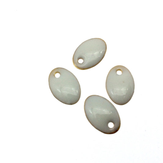 8mm x 12mm Two-Sided White/Ivory Enamel Brass Handmade Oval Pendant/Charm With Top Drilled Hole - Sold In Packs of Four Pieces
