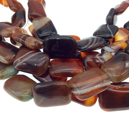 18mm x 25mm Red Brown Banded Agate Rectangle Beads - 15.5" Strand (Approx. 16 Beads per Strand) - Natural Semi-Precious Gemstone