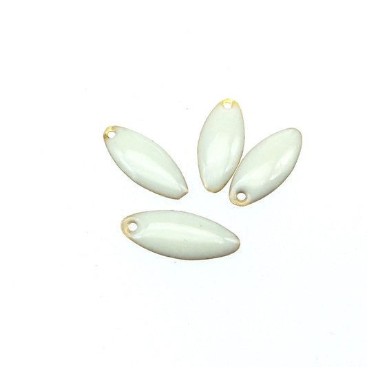 8mm x 18mm Two-Sided White/Ivory Beadlanta Enamel Brass Handmade Marquise Pendant/Charm With Top Hole - Sold In Packs of Four Pieces