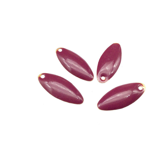8mm x 18mm Two-Sided Deep Rose Beadlanta Enamel Brass Handmade Marquise Pendant/Charm With Top Hole - Sold In Packs of Four Pieces