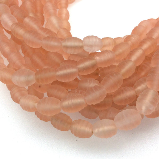14mm x 16mm Matte Peach/Pink Textured Barrel (Beehive) Shaped Indian Beach/Sea Beadlanta Glass Beads - Sold by 15" Strands - Approx 36 Beads
