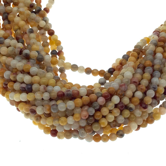 2mm Smooth Glossy Finish Natural Cream/Gold/Gray Crazy Lace Round/Ball Shape Beads W .4mm Holes - Sold by 15.25" Strands (Approx. 182 Beads)