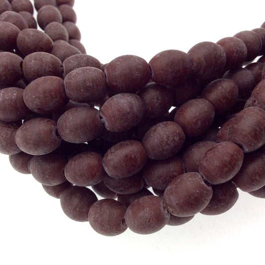 8mm x 10mm Matte Brown Oval Shaped Indian Beach/Sea Beadlanta Glass Beads - Sold by 15" Strand - ~38 Beads per Strand