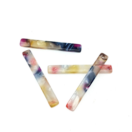 5mm x 35mm Semi-Transparent Multi/White Skinny Stick Shaped Resin Pendant with One Hole- Sold in Pack of Four