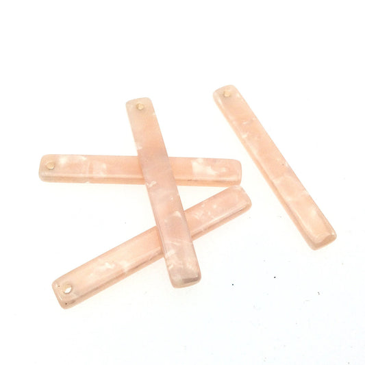 5mm x 35mm Opaque Mixed Pale Pink Skinny Stick Shaped Resin Pendant with One Hole- Sold in Pack of Four