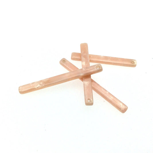 4mm x 40mm Opaque Mixed Pale Pink Skinny Stick Shaped Resin Pendant with One Hole- Sold in Pack of Four
