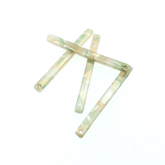 4mm x 40mm Opaque Beige/Cream/Green Skinny Stick Shaped Resin Pendant with One Hole- Sold in Pack of Four