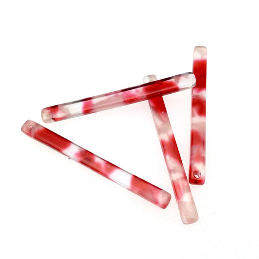 4mm x 40mm Semi-Transparent Red/Pink/Transparent Skinny Stick Shaped Resin Pendant with One Hole- Sold in Pack of Four
