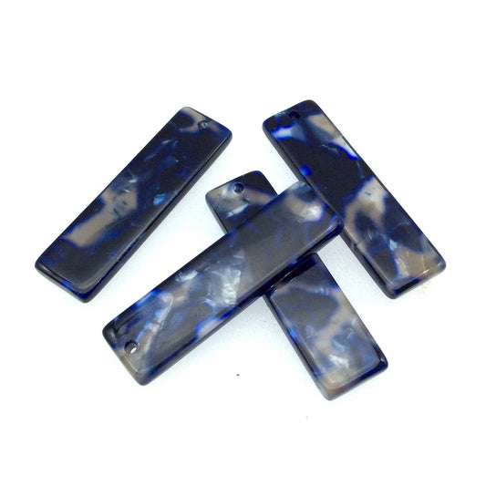 10mm x 35mm Opaque Midnight Blue/Black Long Rectangle Shaped Resin Acrylic Pendant with One Hole - Sold in Pack of Four