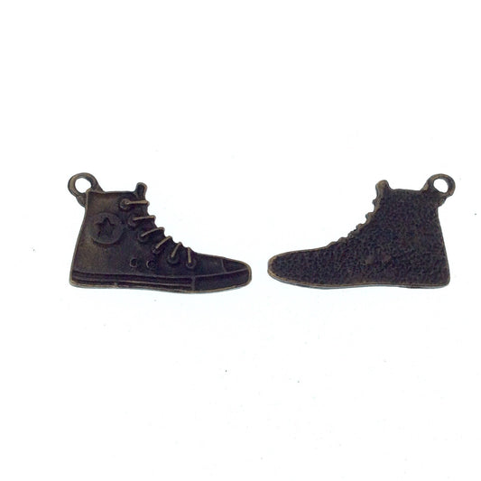 Antique Brass Plated Copper High-top Sneaker Pendant with One Ring- Measuring 17mm x 28mm - Sold Individually, Chosen at Random