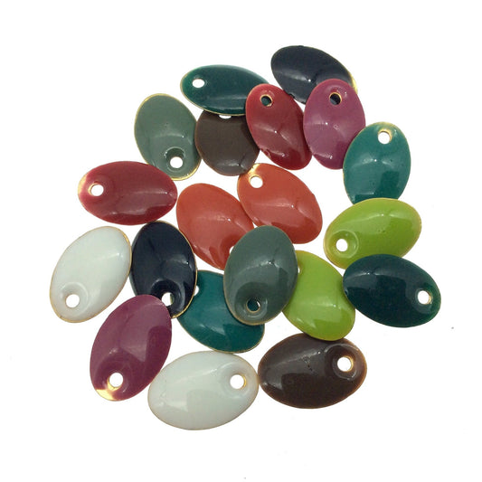 BULK LOT of Twenty Assorted Oval Shape Two-Sided Beadlanta Enameled Brass Pendants/Charms - Approx. 8mm x 12mm, Two of Each Color