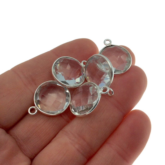 BULK PACK of Six (6) Gold Sterling Silver Pointed/Cut Stone Faceted Round/Coin Shaped Clear Quartz Bezel Pendants - Measuring 6 x 6mm