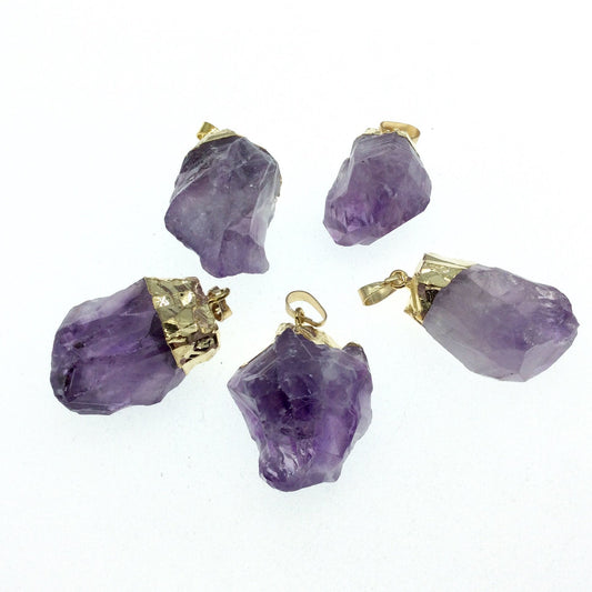 Gold Finish Electroplated Rough Light Purple Amethyst Nugget/Chunk Pendant - Measuring 20mm x 27mm, Approx. - Sold Individually, Random