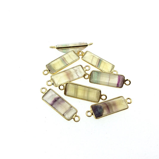 Yellow Fluorite Bezel | Gold Vermeil Faceted Cut Stone Rectangle Shaped Bezel Connector - Measuring 5mm x 15mm - Sold Per Piece