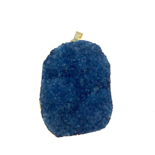 OOAK Gold Plated Squared Oval Shaped Electroformed Blue Druzy Pendant - Measuring 31mm x 38mm Approximately - Sold Individually
