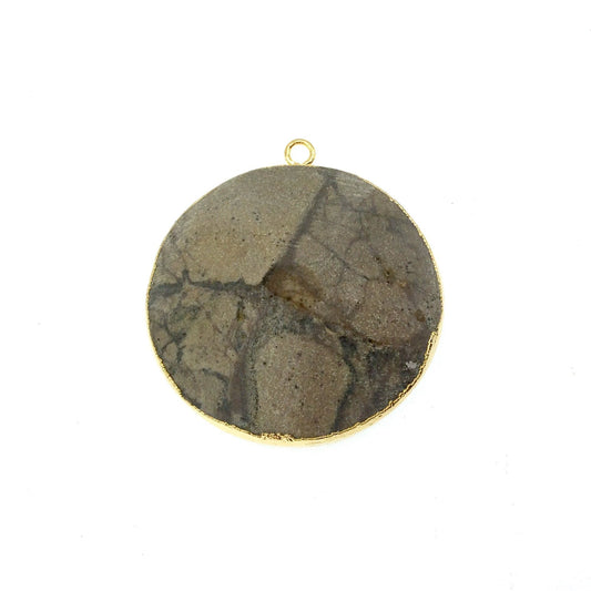 Large Gold Electroplated Eagle Eye Agate Faceted Round/Coin Shaped Pendant - Measures 35-40mm approx. - Sold Individually, Random