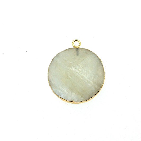 Moonstone Bezel | Medium Gold Electroplated Natural Gray Faceted Coin Shaped Pendant - Measures 22mm x 30mm approx. - Sold Individually