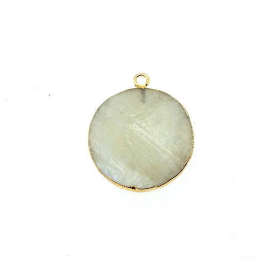 Medium Gold Electroplated Natural Gray Moonstone Faceted Round/Coin Shaped Pendant - Measures 22-30mm approx. - Sold Individually, Random