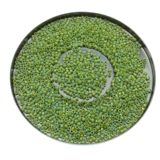 Size 11/0 Glossy Finish Opaque Chartreuse AB Genuine Miyuki Delica Glass Seed Beads - Sold by 7.2 Gram Tubes (Approx.1300 Beads per 2" Tube)