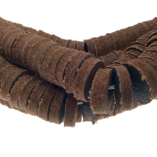 15mm Milk Chocolate Brown Colored Suede Leather Heishi/Disc Beads with 2mm Holes - 7.5" Strand (Approx. 50 Beads) - Sold by the Strand