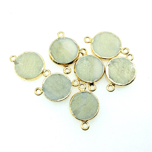Gold Electroplated Natural Flat Yellow Opal Round/Coin Shaped Connector - 15mm - 17mm Long Approx. - Sold Per Each, Selected at Random