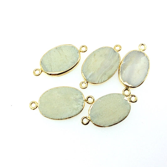 Gold Electroplated Natural Flat Yellow Opal Oval Shaped Connector - 21mm - 23mm Long Approx. - Sold Per Each, Selected at Random