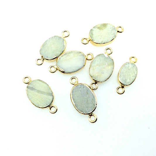 Gold Electroplated Natural Flat Yellow Opal Oval Shaped Connector - 13mm - 16mm Long Approx. - Sold Per Each, Selected at Random