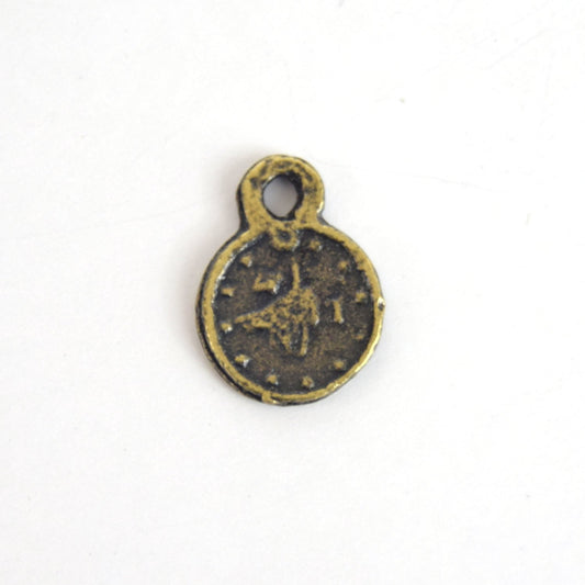 Antique Brass Plated Copper Rustic Coin Pendant with One Ring- Measuring 8mm x 8mm - Sold Individually, Chosen at Random