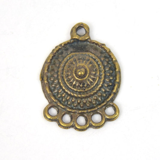 Antique Brass Plated Copper Embellished Cricle Chandelier Charm/Pendant with- Measuring 15mm x 17mm - Sold Individually, Chosen at Random