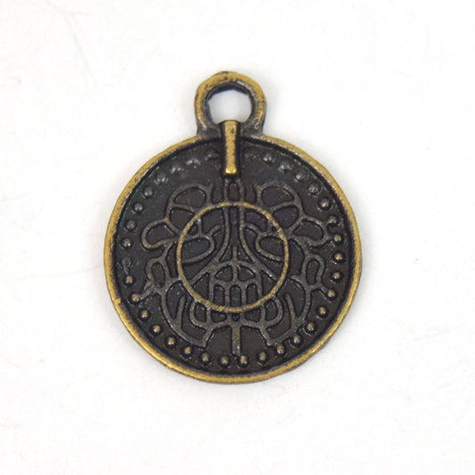 Antique Brass Plated Copper Embellished Coin Charm/Pendant with- Measuring 14mm x 14mm - Sold Individually, Chosen at Random